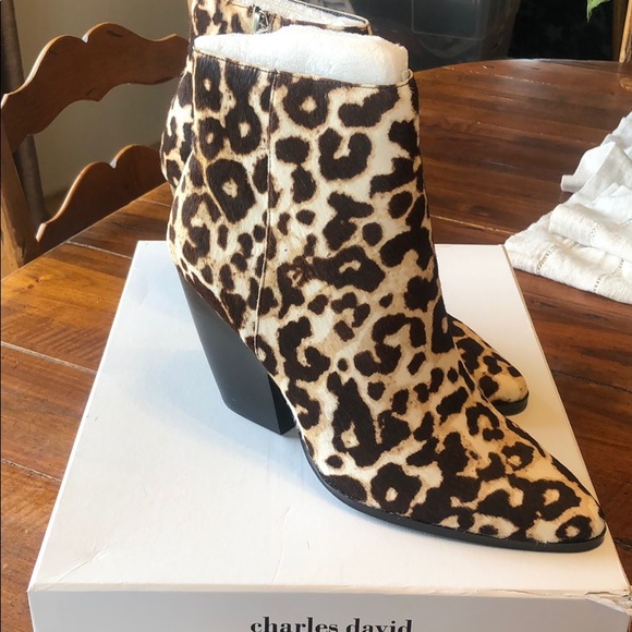 Charles David Shoes - Snow Leopard Print Hair Calf Ankle Boots
